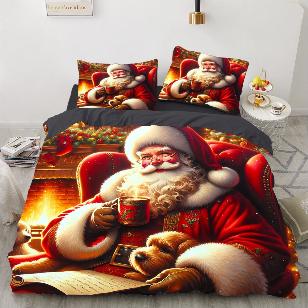 3D数码床上用品三四件套床品被套被子亚马逊圣诞老人圣诞树万圣节