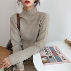 2025半高领毛衣女秋冬宽松慵懒风百搭内搭打底针织衫长袖上衣