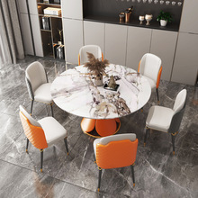 意大利風格輕奢極簡餐桌椅組合 6人8人大圓桌多晶石餐廳旋轉飯桌