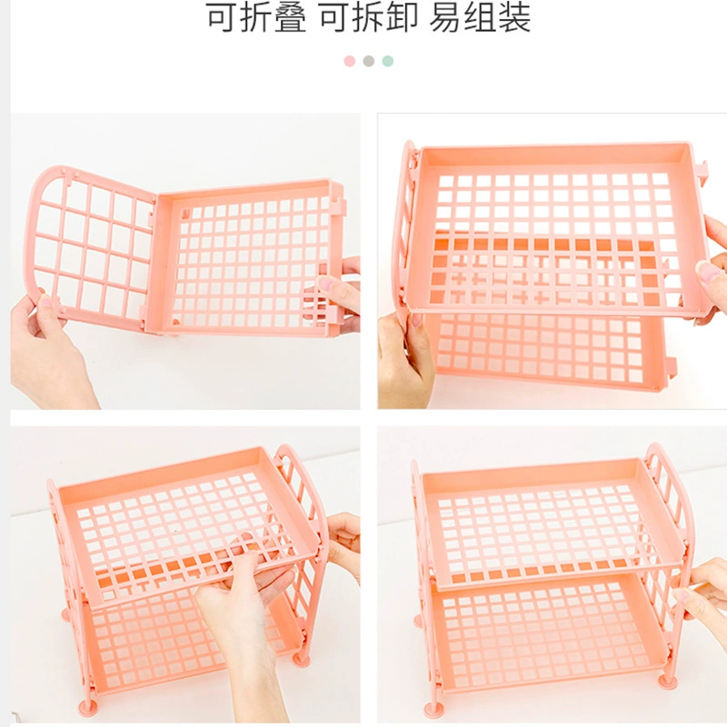 Detachable two-layer hollow storage rack bathroom cosmetics kitchen storage rack desktop rack folding portable storage