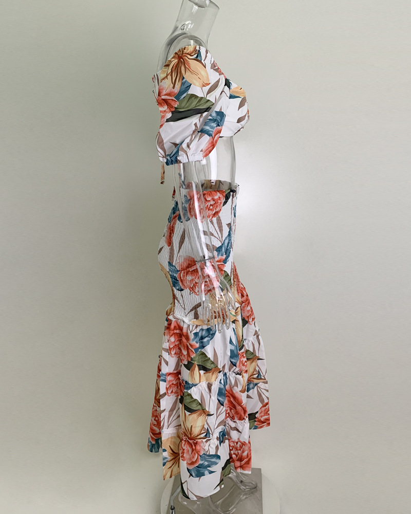 Floral Print Crop Top and Maxi Skirt