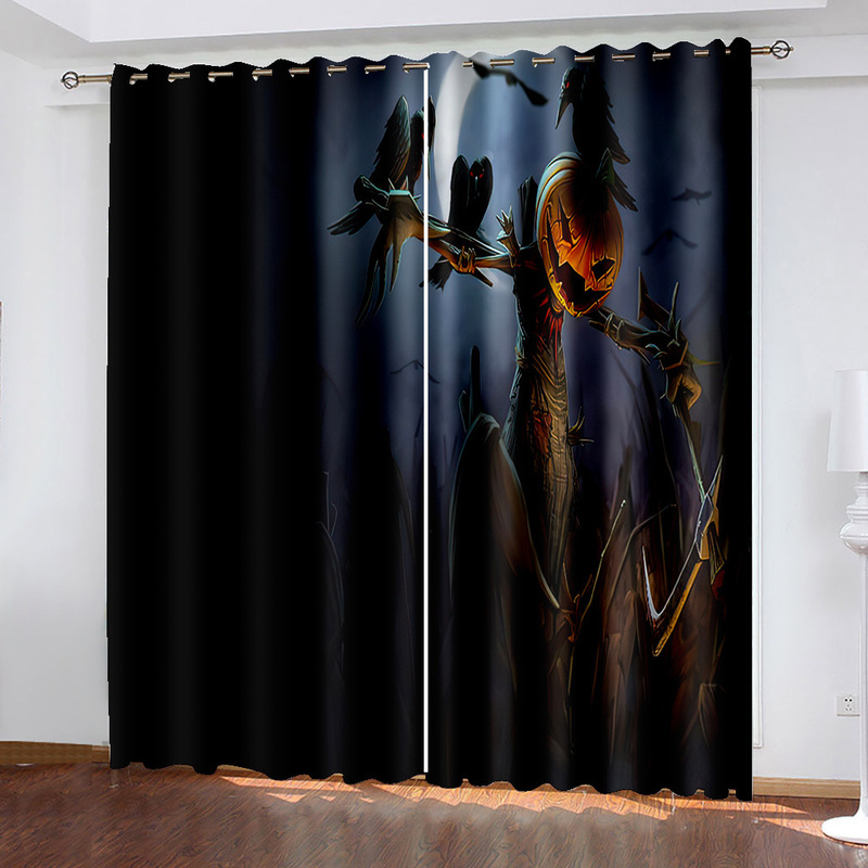 Halloween Pumpkin Scarecrow Hd 3d Digital Printed Curtains Full Blackout Curtains Home Bedroom No Punching