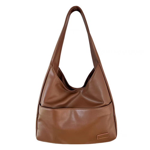 New Maillard color retro brown tote bag large capacity bucket bag lightweight wide shoulder strap single shoulder armpit bag