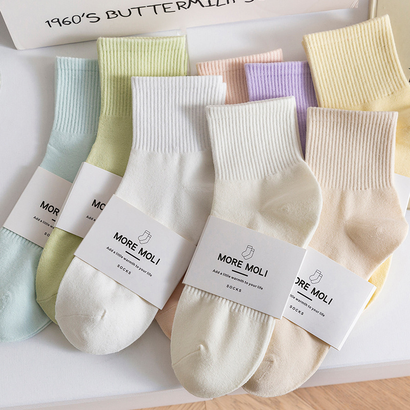 2024 White Socks for Women Spring & Fall Cotton Double-Section Elastic Waistband Mid-Calf Socks Ins Trendy Pure Color Sports Socks 2024 White Socks for Women Spring & Fall Cotton Double-Section Elastic Waistband Mid-Calf Socks Ins Trendy Pure Color Sports Socks