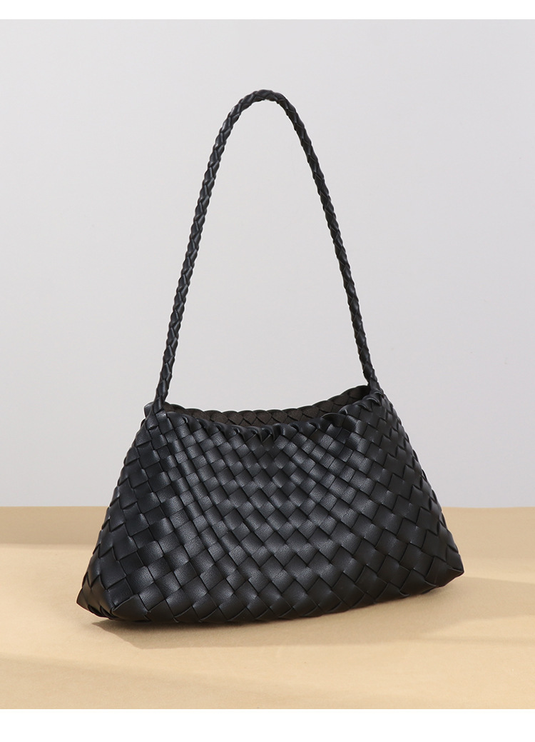 Túi tote da bò dệt sang trọng kiểu giỏ đựng rau, quai đeo nách, kích thước 32×7×17 cm — B1978. # màu nâu chi tiết 5