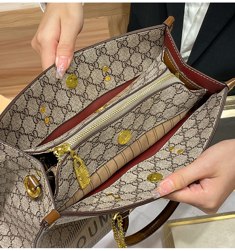 Túi tote da thật nữ xách tay đeo chéo sức chứa lớn — Màu kaki chi tiết 11