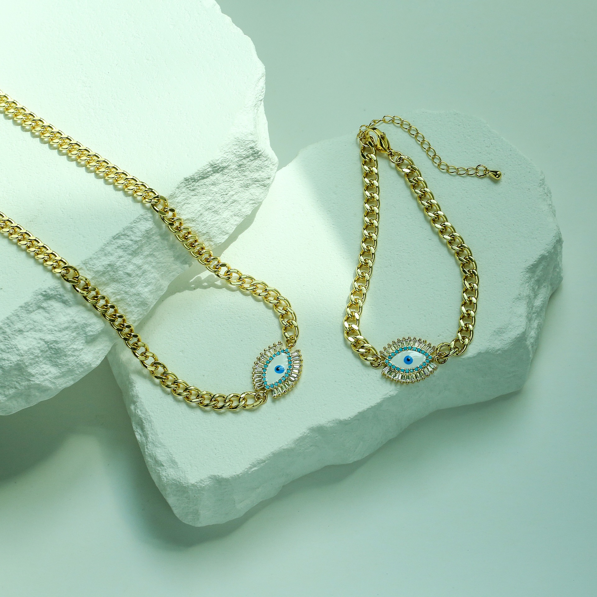 Fashion Devilu0027S Eye Stainless Steel Plating Zircon Bracelets Necklace