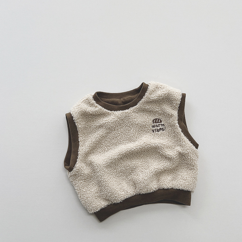 Suave glutinoso niños color a juego chaleco forrado de lana invierno nuevos niños y niñas cálido chaleco bebé coreano japonés chaleco ropa de los niños