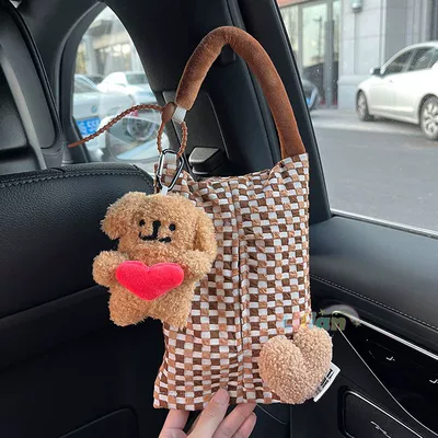 Seat Tissue Bag Hanging Tissue Car tissue box/set - no-specifications-brown-love-dog-brown-love-heart-brown-and-white-hanging-towel-bag