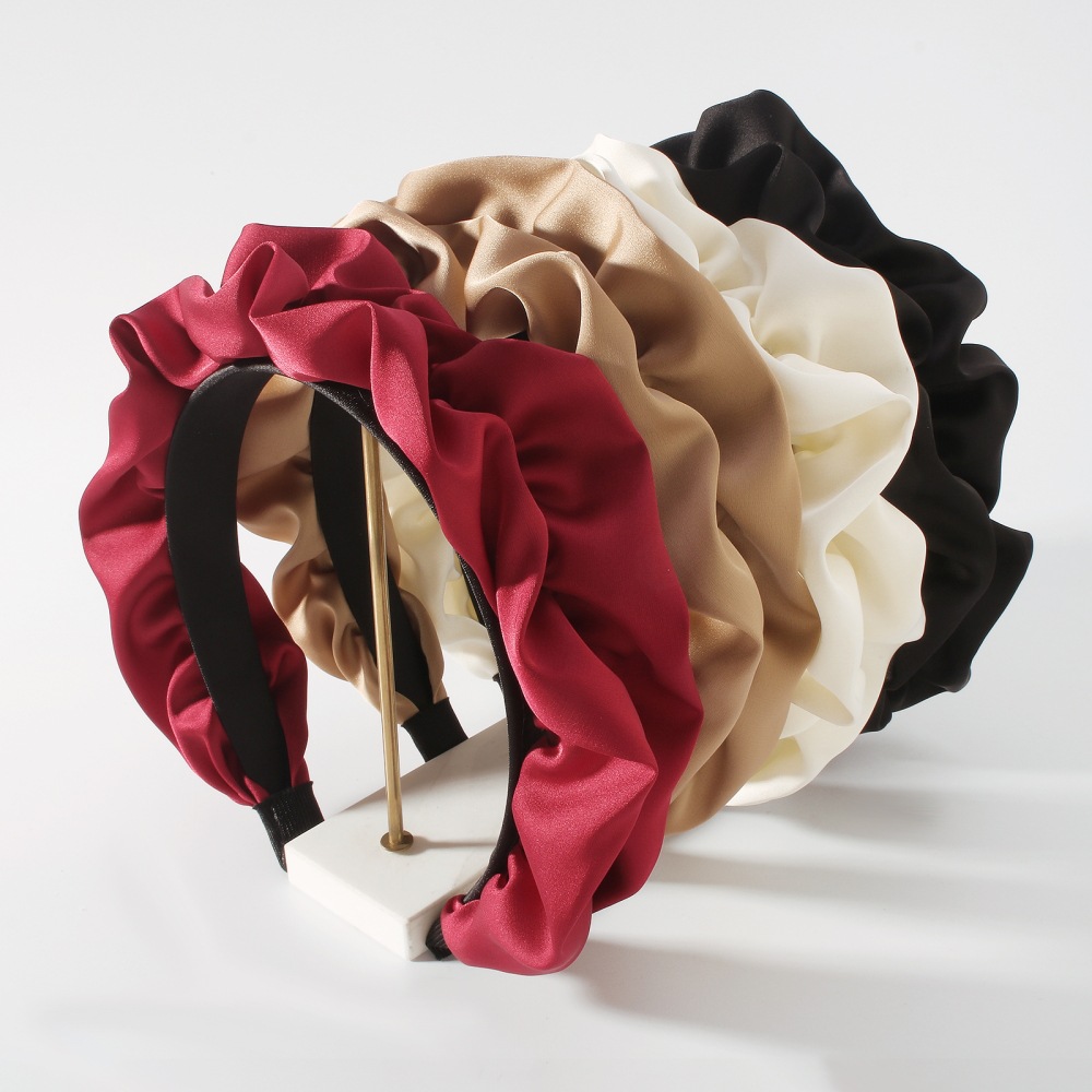 Retro Solid Color Satin Cloth Pleated Headband display picture 1