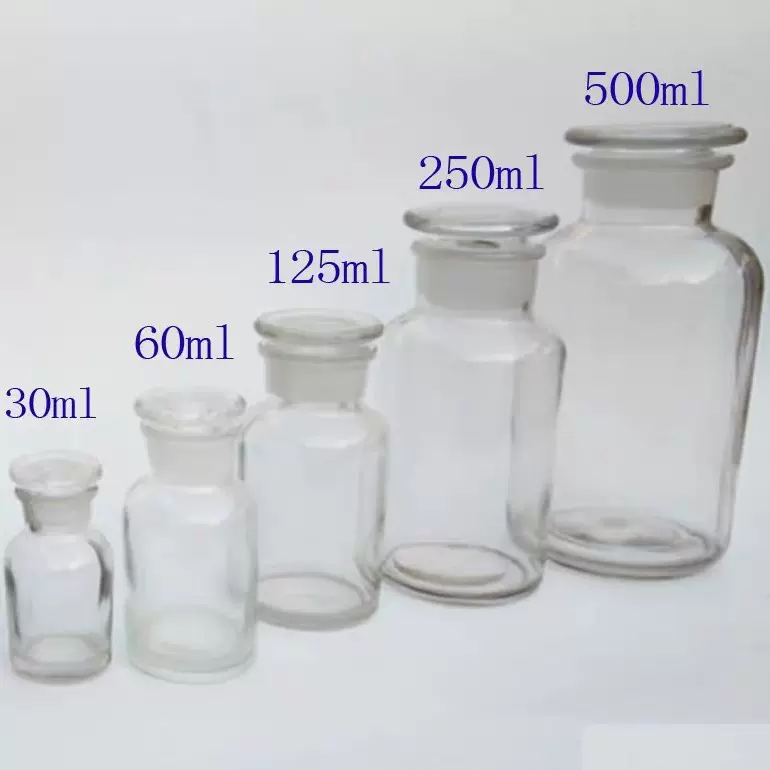 现货广口瓶125ml250ml密封瓶消毒玻璃瓶酒精瓶试剂瓶磨口空瓶优惠