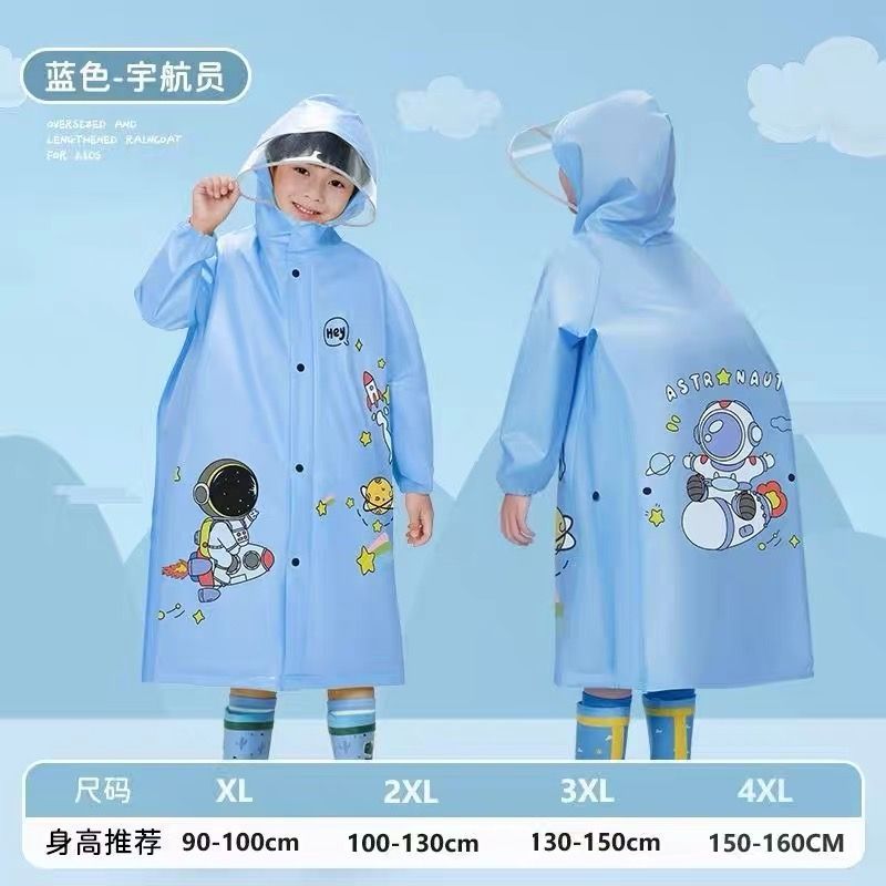 Children's Raincoat Set New Thickened Large Brim Full-Body Poncho with School Bag for Primary and Secondary School Students Kindergarten