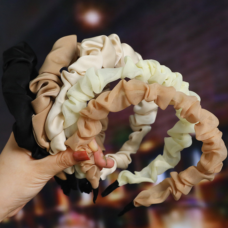 Korean INS network red hair accessories female fabric large intestine hair strip wrinkled satin temperament headdress simple solid color headband