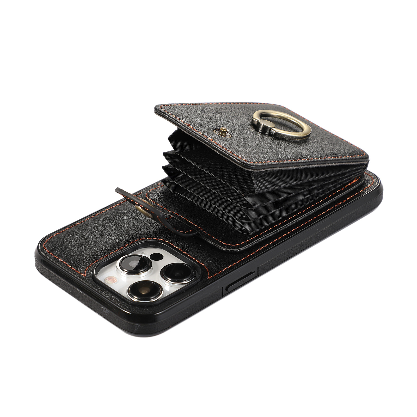 Phone Wallet Case With Ring Buckle And Crossbody Strap For Mobile_voghion.com