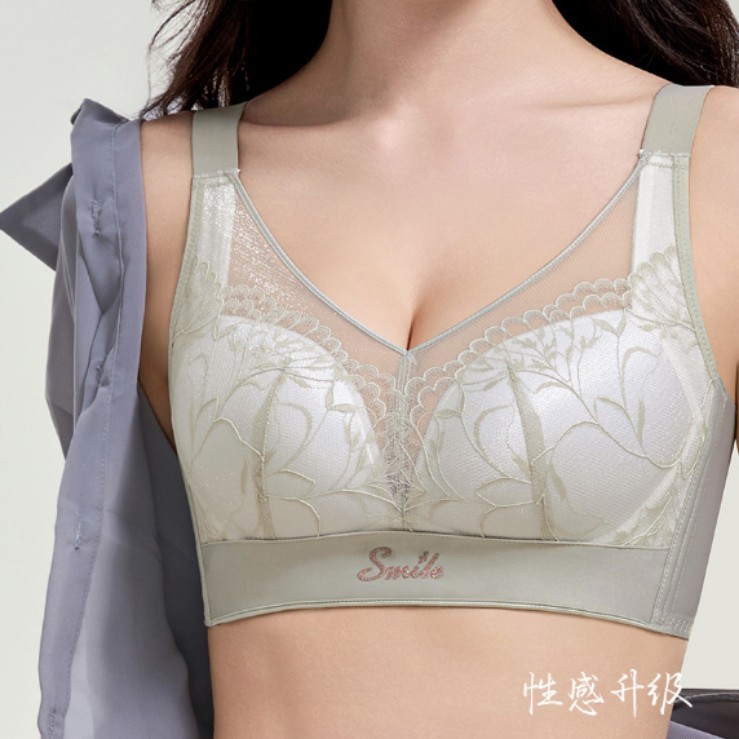 调整型聚拢内衣女刺绣蕾丝薄杯大胸显小胸罩防下垂上托防走光文胸|undefined
