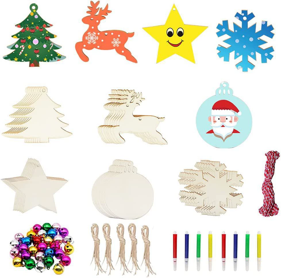 Трансграничное Рождественское украшение окно гостиная макет вечеринки DIY Ручная Роспись пустые маленькие деревянные кусочки резной деревянный кулон