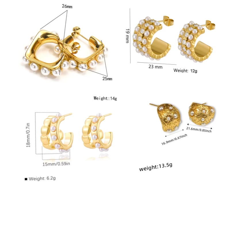 304 Stainless Steel Material 1 Pair Lady Modern Style C Shape Inlay 304 Stainless Steel Imitation Pearl 18K Gold Plated Ear Studs