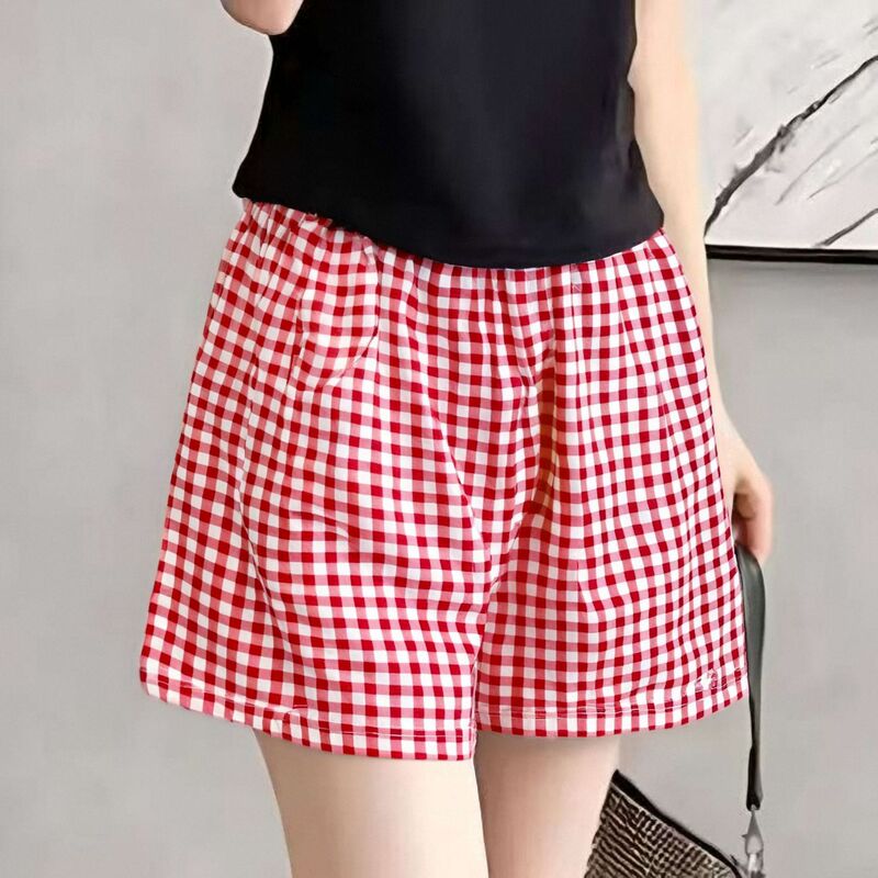 2026 New Large Size Thin Pajama Shorts Wide-Leg Slimming Plaid Summer Loose Casual Home Casual Pants for Women