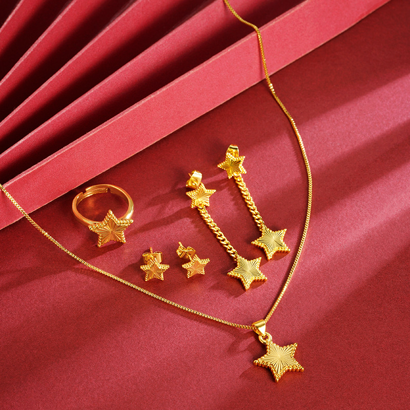 Anillo de estrella de oro de arena de Vietnam combinación de lujo ligero de alto nivel para mujeres fabricantes de juegos de joyería al por mayor