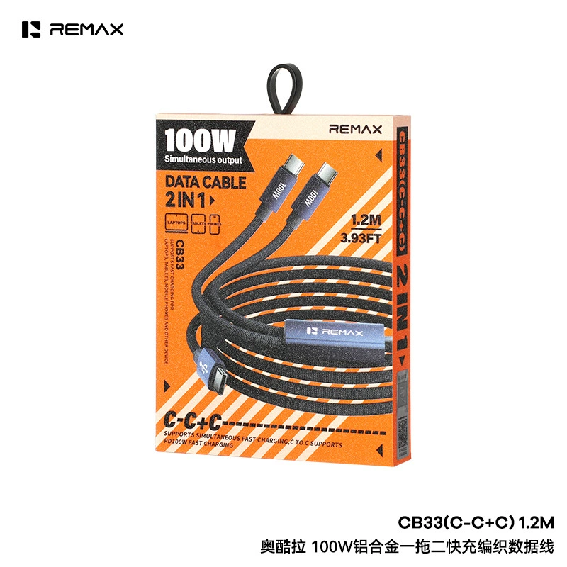 REMAX Okura PD100W алюминиевый сплав один к двум TPC быстрая зарядка высококачественный плетеный data cable CB33