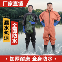 全身下水裤加厚耐磨钓鱼抓鱼防滑垂钓衣服皮叉工厂直销防水连体