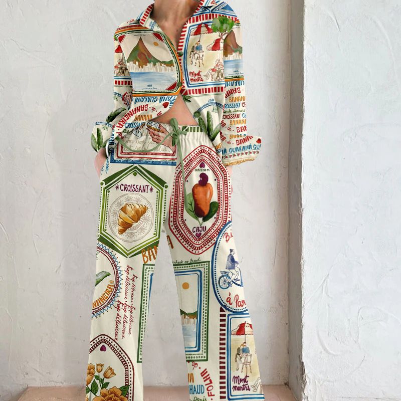 2023 Fashion Printed Two-piece Set Comfortable Casual Printed Shirt Cross-border Hot-selling Set