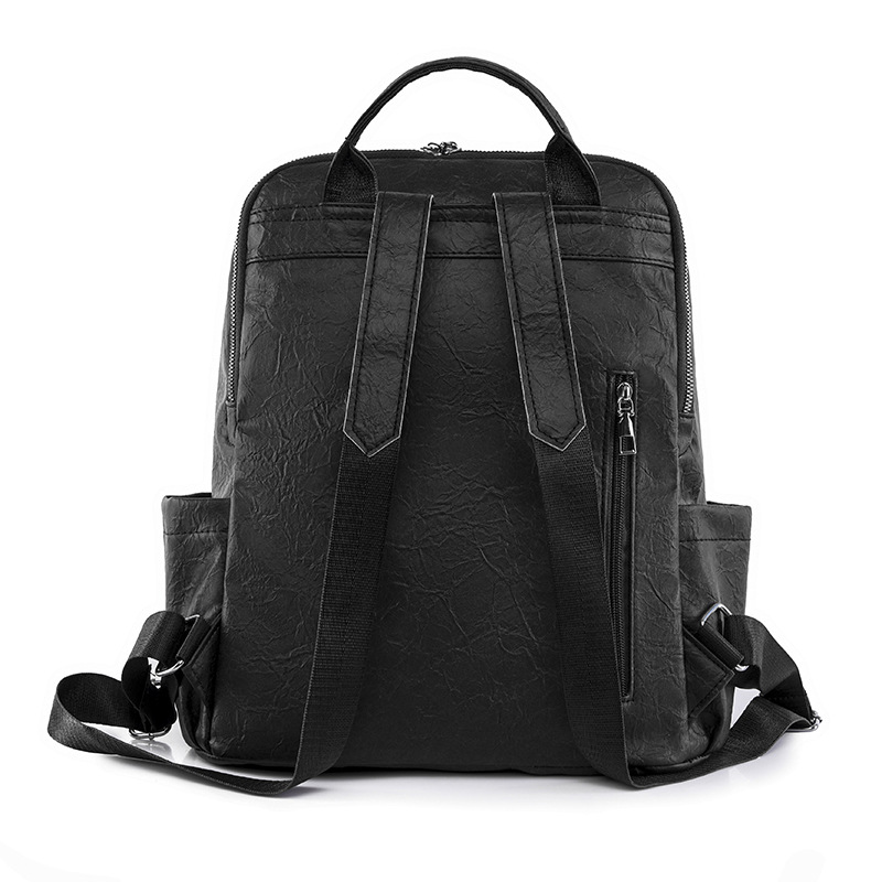 Mochila transfronteriza para mujer 2024 nuevo estilo de cuero suave de gran capacidad mochila de computadora retro de color sólido mochila escolar de moda