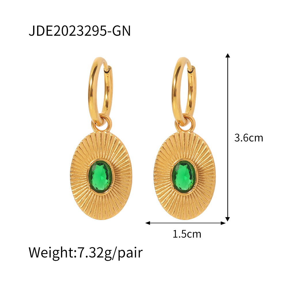 Vintage Style Round Stainless Steel Inlay Zircon Earrings 1 Pair