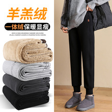 羊羔绒运动裤女冬季加绒加厚大码胖mm显瘦一体绒保暖外穿束脚卫裤