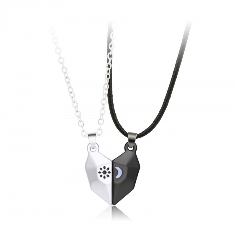 Nouveau pendentif cœur soleil lune amour pour femmes et hommes, style simple et tendance, orné de pierres magnétiques en forme de cœur. Collier de couple._voghion.com