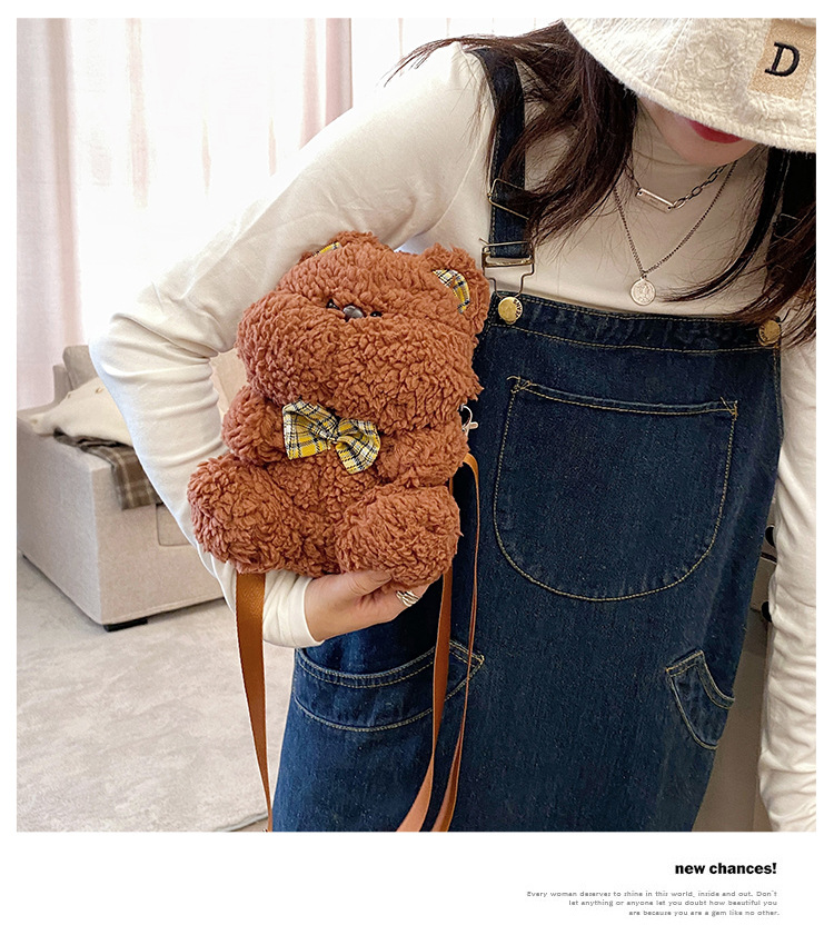 Internet Celebrity Cute Small Bag Womens Bag 2021 New Fashion Autumn and Winter Plush Cartoon Little Bear Pattern Bag Lovely Girl One Shoulder Messenger Bagpicture8