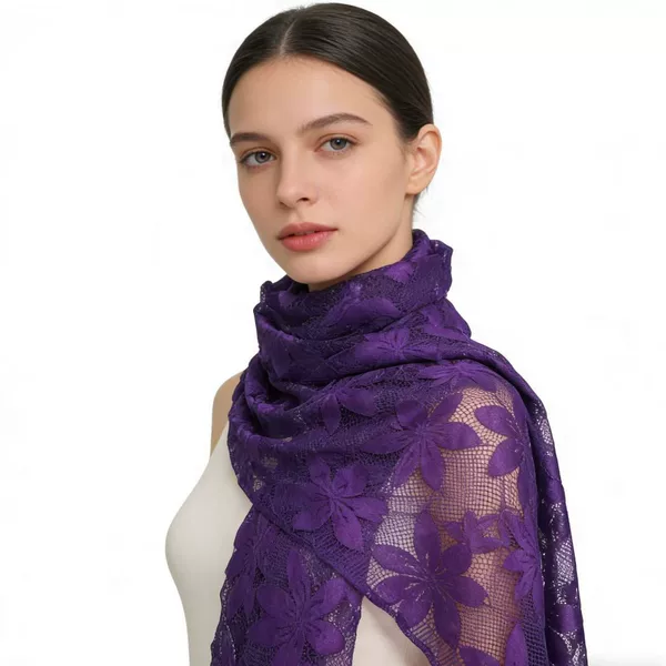 Exotic Style Lace Scarf, Soft and Skin-Friendly, Versatile for Spring and Autumn, Hollow-Out Breathable Large Floral Headscarf, Cross-Border Hot-Selling New Product