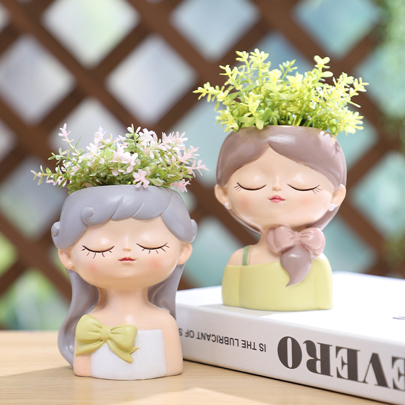 Chậu Cây Resin Chậu cây mọng nước hình cô gái Dream Butterfly resin, chậu mini để bàn, trang trí sân vườn (RG-111)