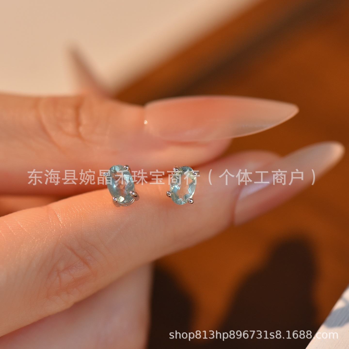 Natural blue fluorite stud earrings for women, S925 silver setting, 6×8mm, direct factory supply, mixed batch available