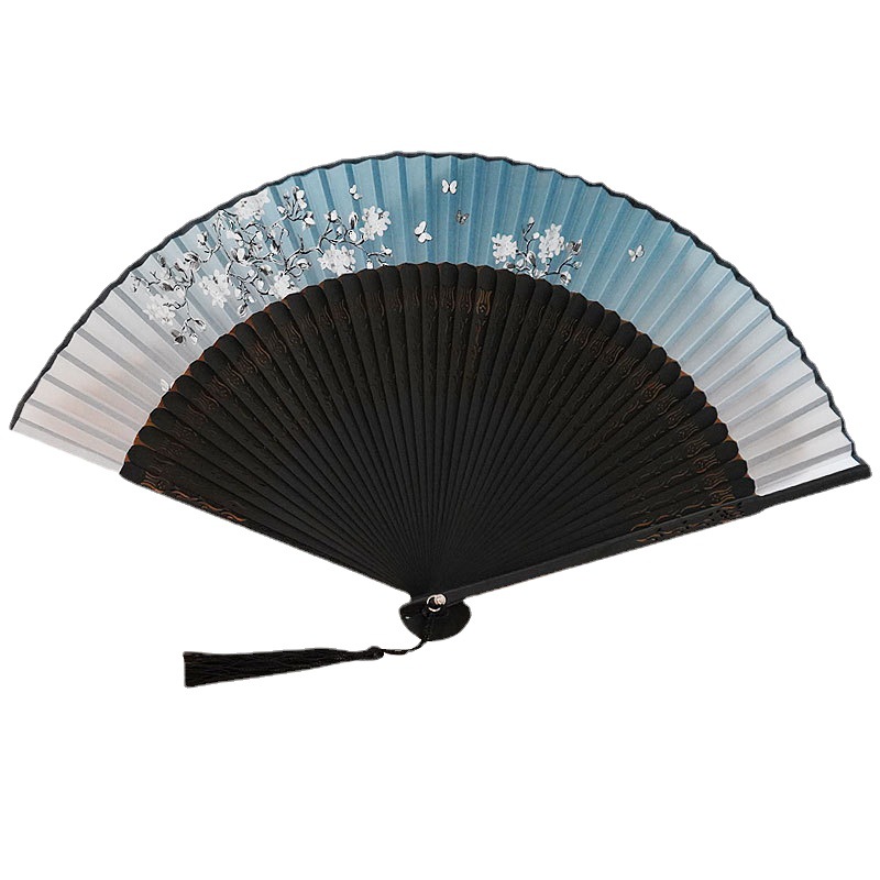 Venta al por mayor de bambú mango superficie de seda estilo chino ventilador plegable estilo japonés hanfu estilo antiguo ventilador estilo japonés ventilador plegable portátil