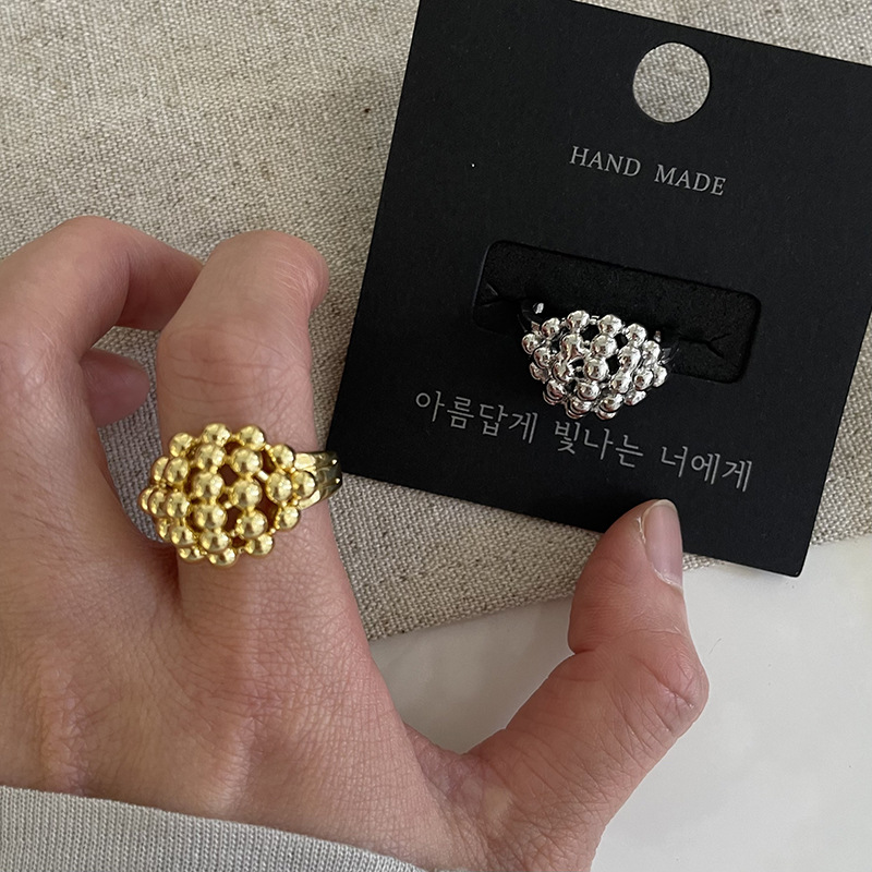 South Korea Niche Design Ball Open Ring Copper Gold Plated Index Finger Retro Elegant Bracelet for Women