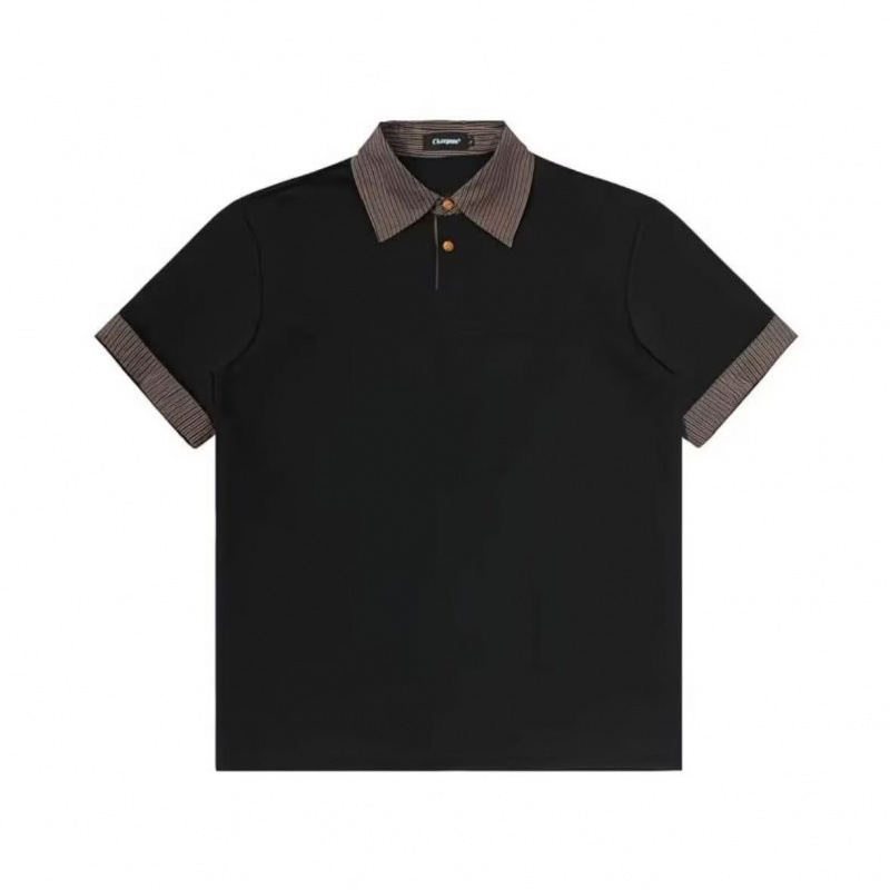 American-Style Cleanfit Striped Lapel Patchwork Polo Shirt for Men, Summer Cleanfit High-End Short-Sleeved Black T-Shirt American-Style Cleanfit Striped Lapel Patchwork Polo Shirt for Men, Summer Cleanfit High-End Short-Sleeved Black T-Shirt