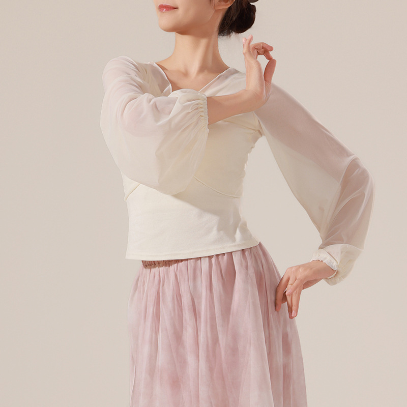 New Dance Clothing for Women Modern Chinese Classical Mesh Splicing Long-Sleeved Slim Body Training Dance Adult Tops