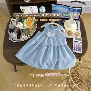 女童可爱防牛仔裙夏季新款韩版女宝宝蝴蝶结无袖背心裙儿童公主