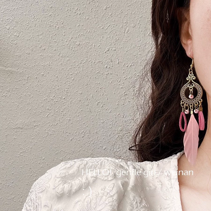 Mosquito coil with tassels, retro ethnic ear clips, earrings for photo sessions, silver 925 sample