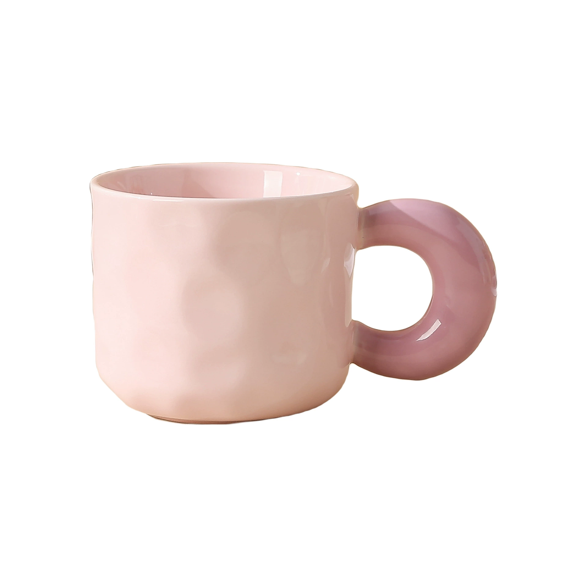 Contrasting Ring-Handle Ceramic Mug, 301–400 ml, Textured Pastel Colors