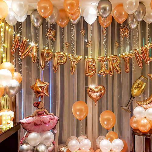 Birthday balloons decorations party scene setup surprise for girls and boys children background wall celebrity props