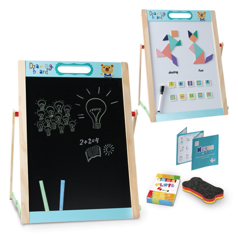 Juguetes de madera para niños Tablero de dibujo portátil magnético multifuncional Pizarra pequeña de doble cara Pizarra blanca Juguetes de dibujo de graffiti