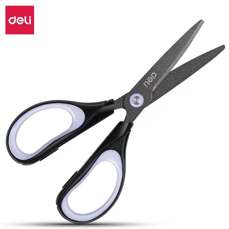 得力特氟龙合金不锈钢剪刀办公家用家居厨房多功能便携安全圆头剪