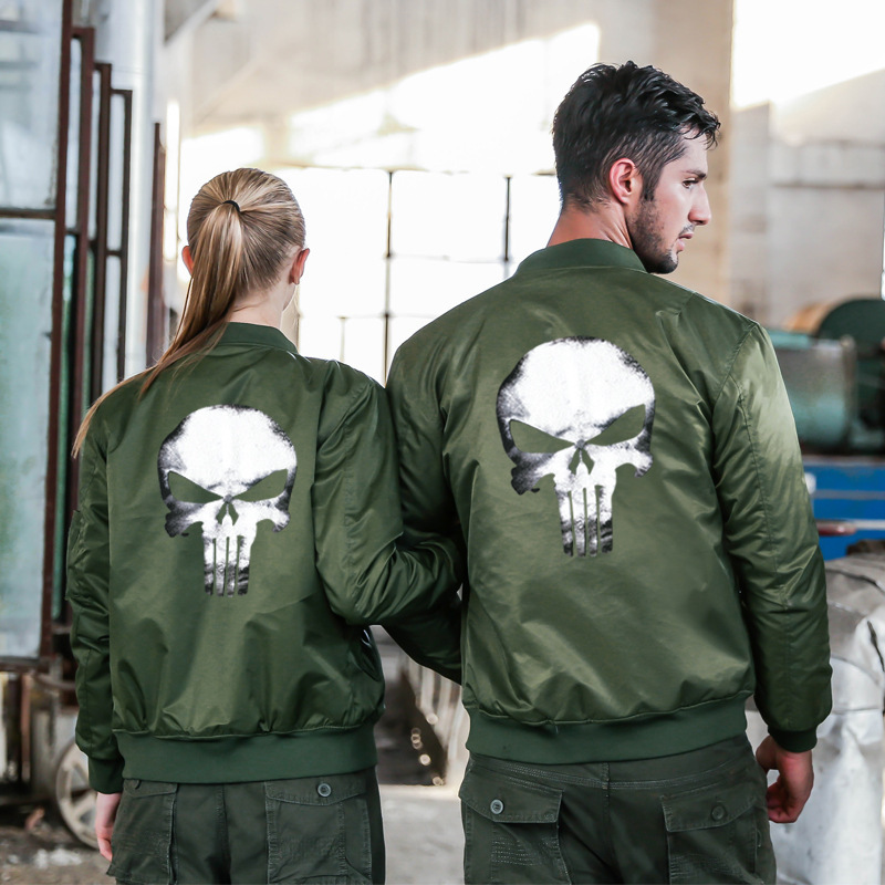 Cross-border AliExpress Amazon MA1 padded bomber jacket, Air Force One style, skull design, men's outerwear Cross-border AliExpress Amazon MA1 padded bomber jacket, Air Force One style, skull design, men's outerwear