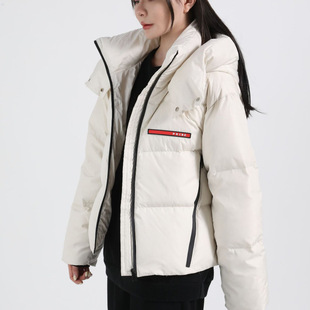 2024 autumn and winter new bread short hooded down jacket windproof cuff offset printing short hooded black
