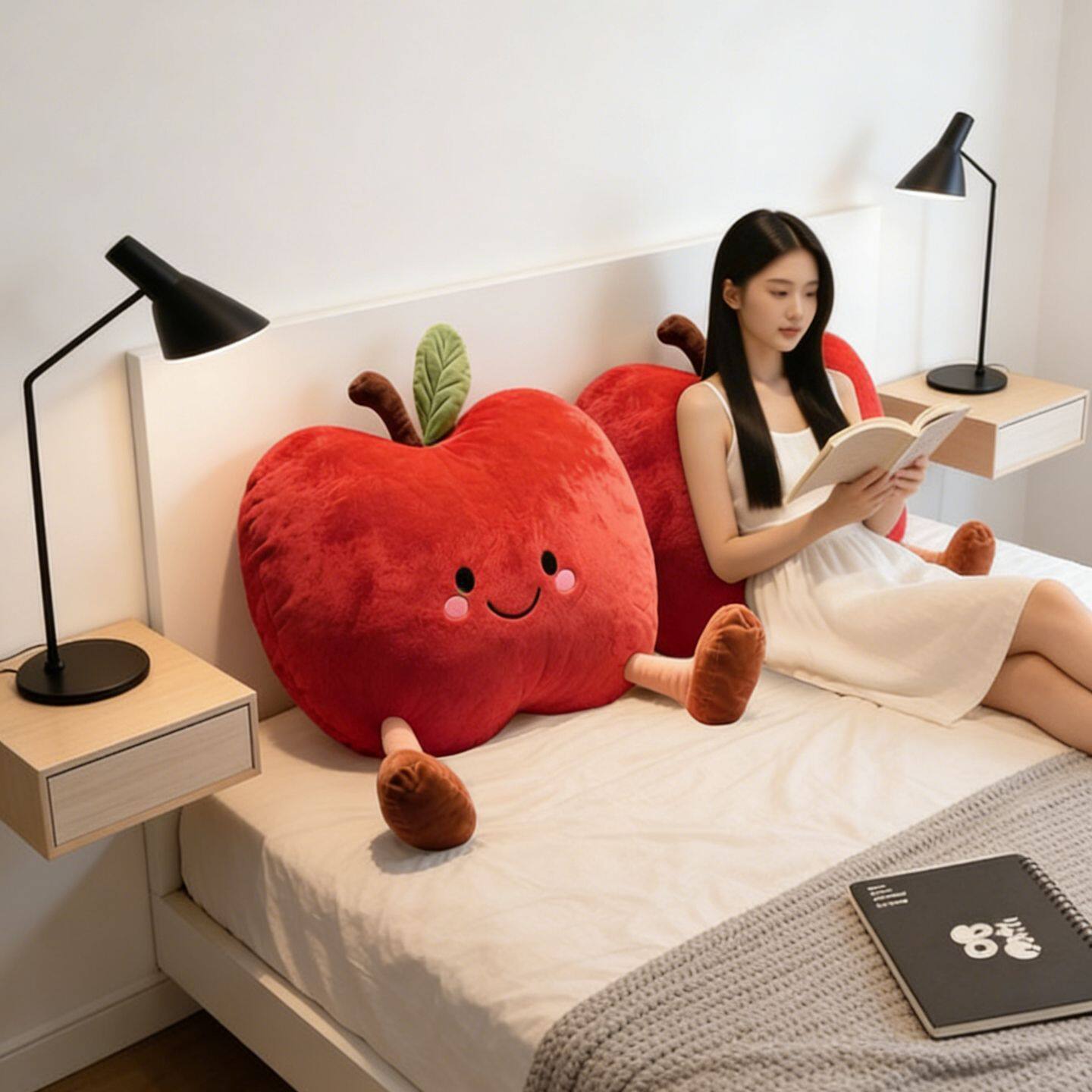 Cute Apple Plush Doll Bedside Cushion Stuffed Toy for Children's Bedroom Cartoon Red Irregular Shape Thickened Pillow