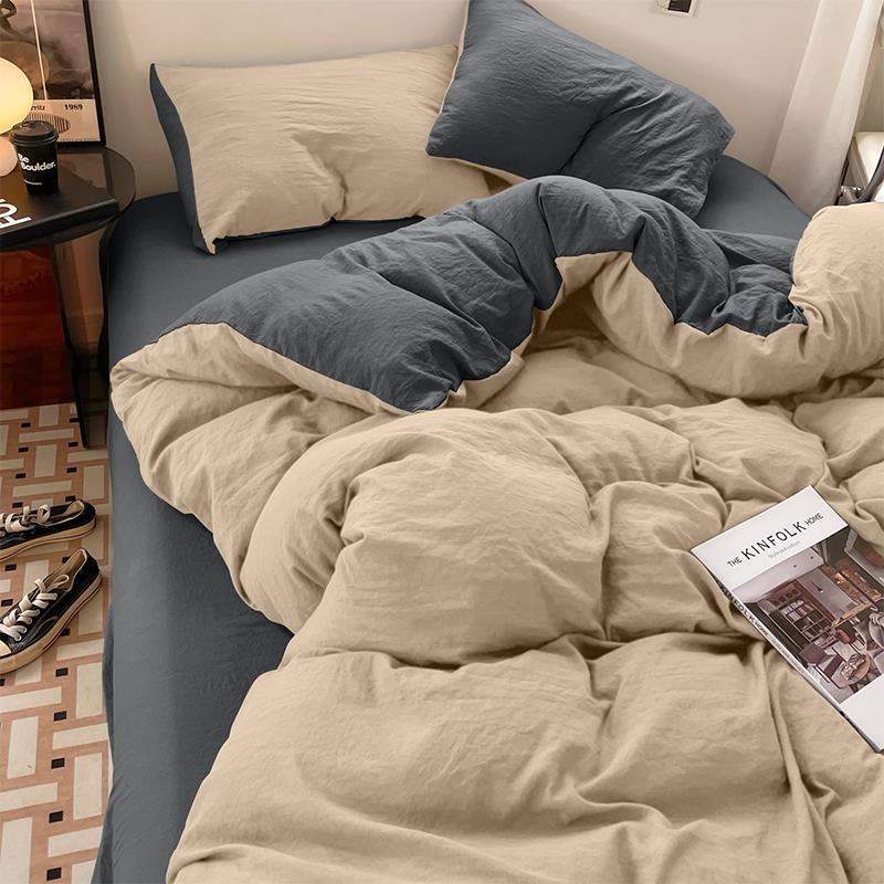 Class a Baby Cotton Washable Thickeneded Bed Bed Sheets Quilt Cover Four-Piece Set Super Soft Waxy Dormitory Bed Three-Piece Fitted Bed Sheets Set 4