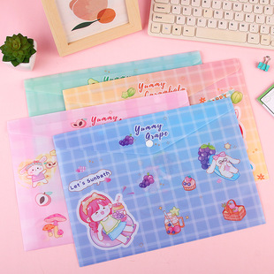 Cute Korean Small Fresh a4 File Bag Snap Buckle Large Capacity Student Storage Test Paper Stationery Cartoon Data Pack
