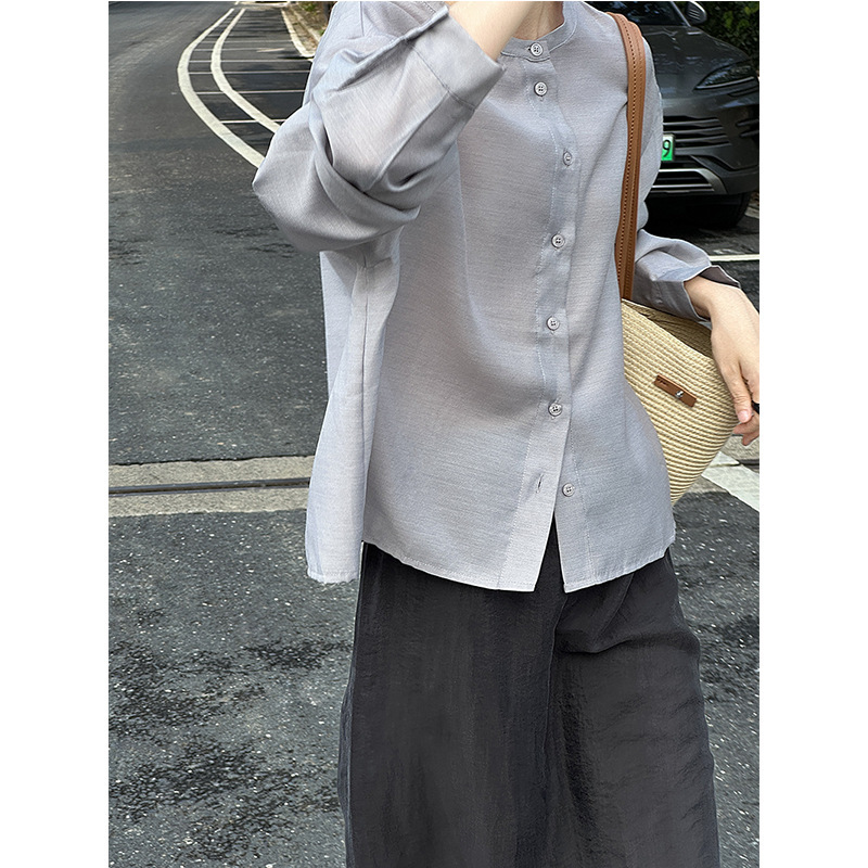 [Year-End Benefits Are Non-Refundable] Round-Neck, Elegant Long-Sleeved Shirt for Women, Single-Breasted, Complexion-Enhancing Top 2790